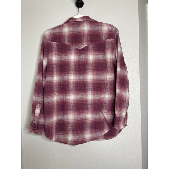 American Eagle Oversized Flannel Shirt Womens M Purple Plaid Soft Button Up - Picture 2 of 4